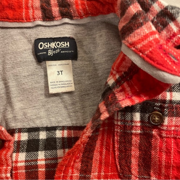 OshKosh B’Gosh 3T Red Plaid Flannel Button Down Long Sleeve Shirt PRELOVED - Picture 2 of 5